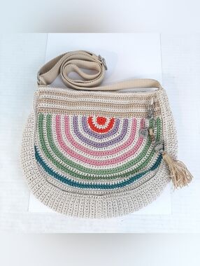 THE SAK Crochet Crescent Ryder Crossbody Bag Multicolor Hippie Boho Tassel Zip